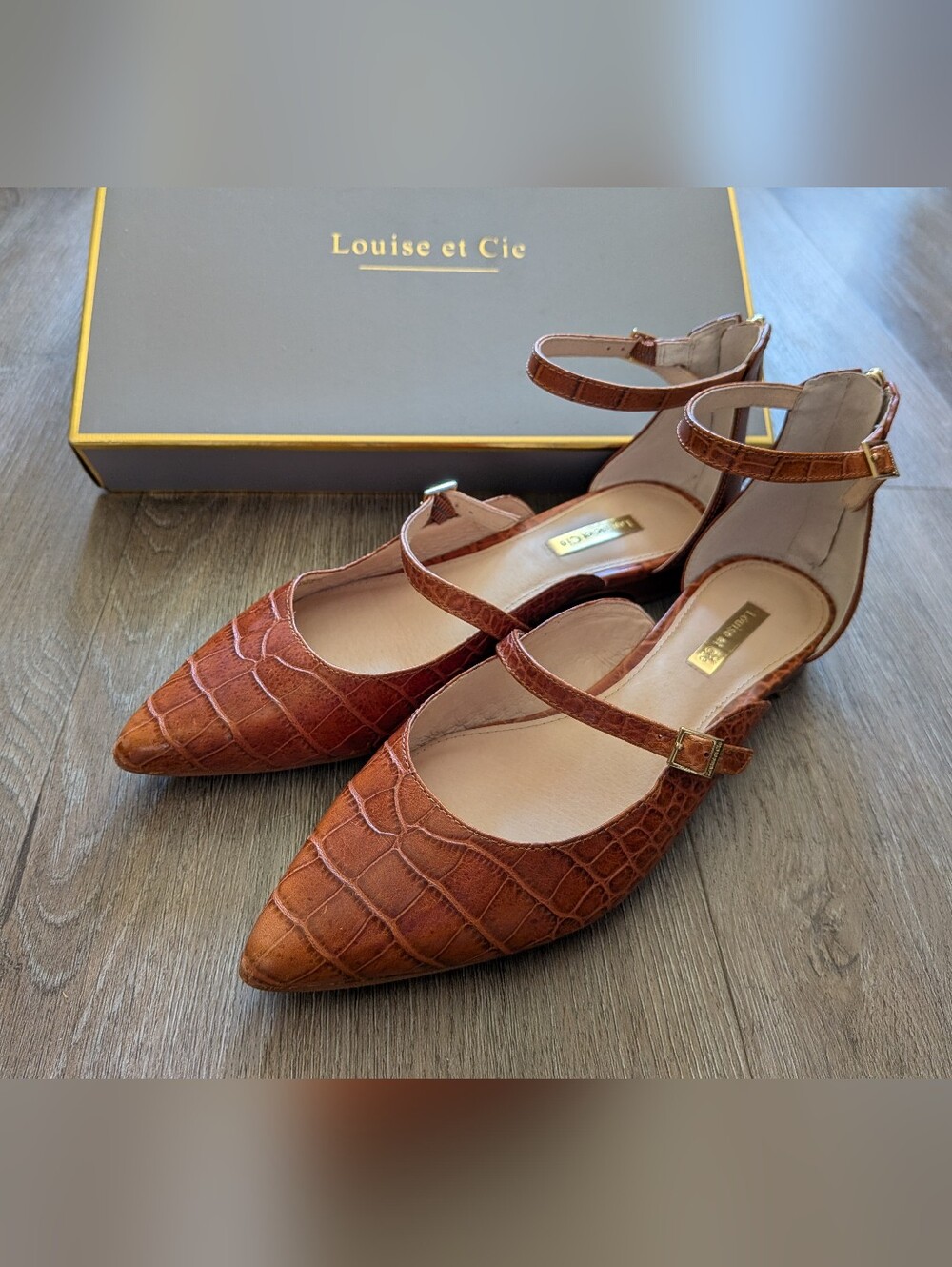 Louise et Cie Anthropologie Croc-Embossed Pointed Mary Jane Flats Size 8.5